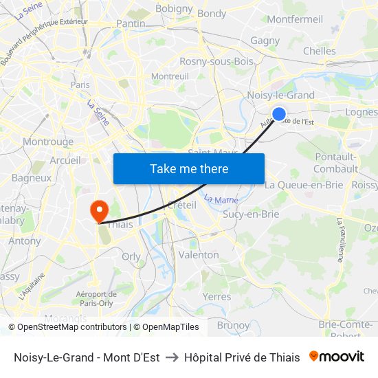 Noisy-Le-Grand - Mont D'Est to Hôpital Privé de Thiais map