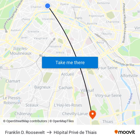 Franklin D. Roosevelt to Hôpital Privé de Thiais map