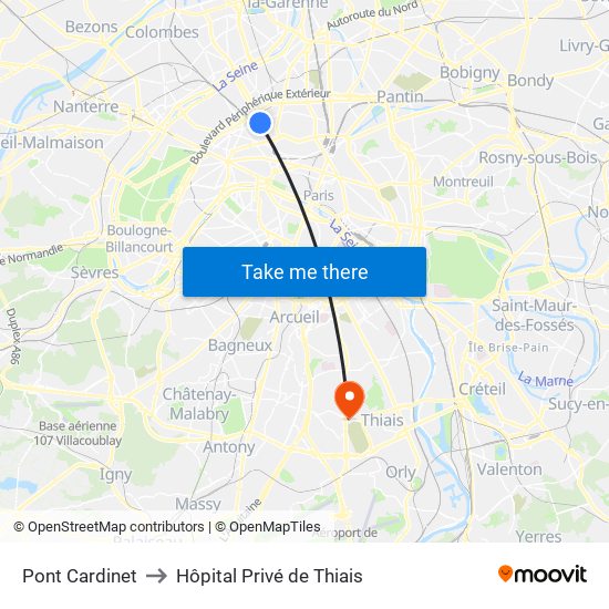 Pont Cardinet to Hôpital Privé de Thiais map