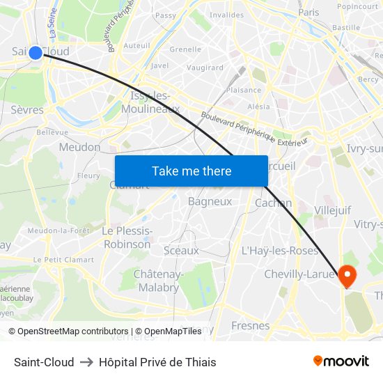 Saint-Cloud to Hôpital Privé de Thiais map