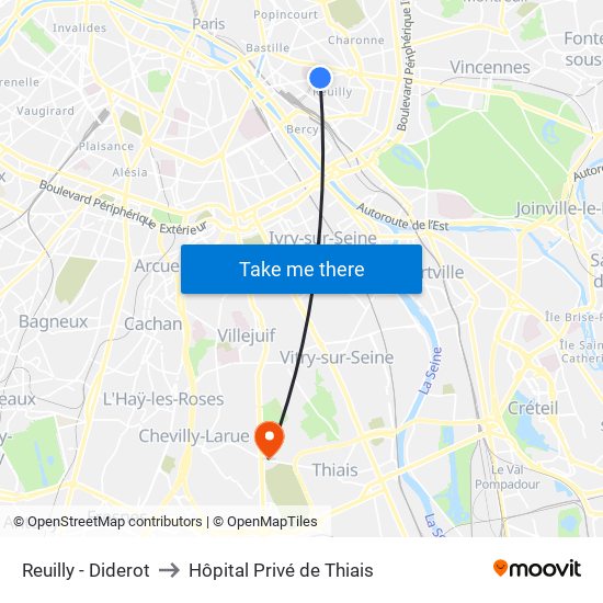 Reuilly - Diderot to Hôpital Privé de Thiais map