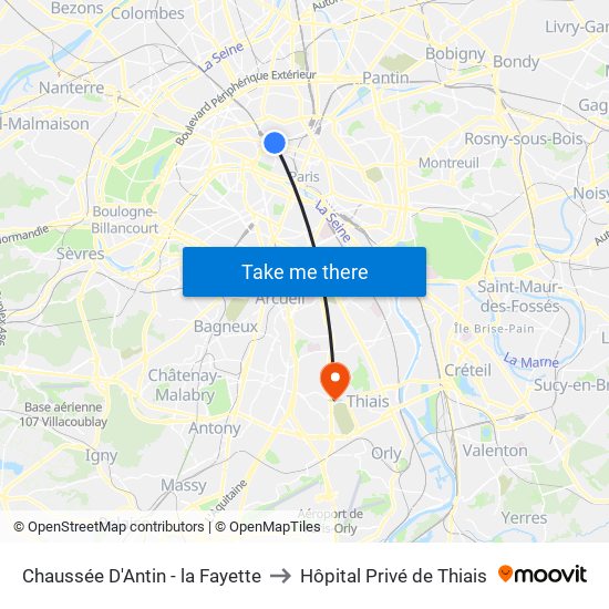 Chaussée D'Antin - la Fayette to Hôpital Privé de Thiais map