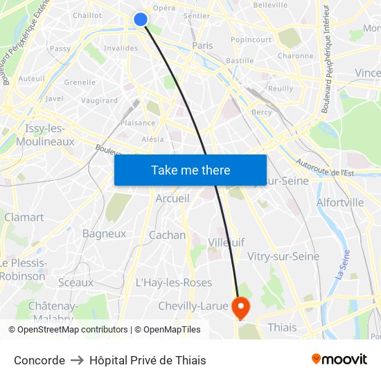 Concorde to Hôpital Privé de Thiais map