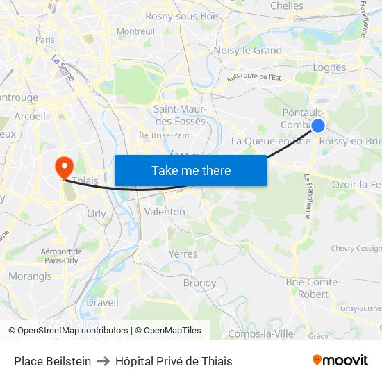 Place Beilstein to Hôpital Privé de Thiais map