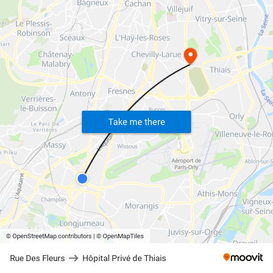 Rue Des Fleurs to Hôpital Privé de Thiais map