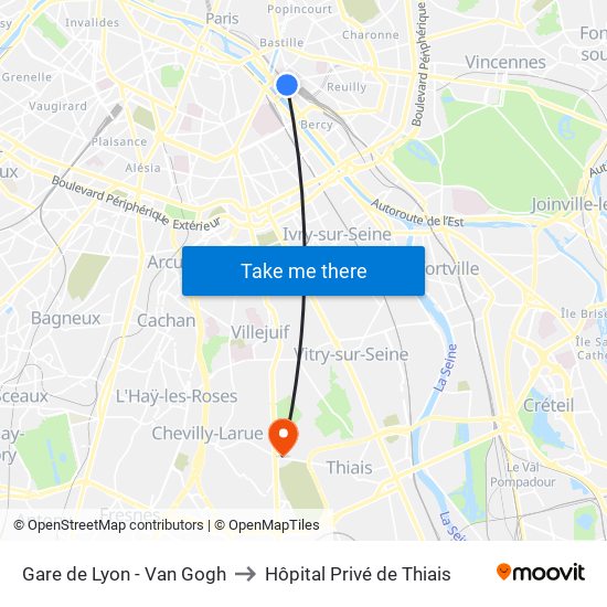 Gare de Lyon - Van Gogh to Hôpital Privé de Thiais map
