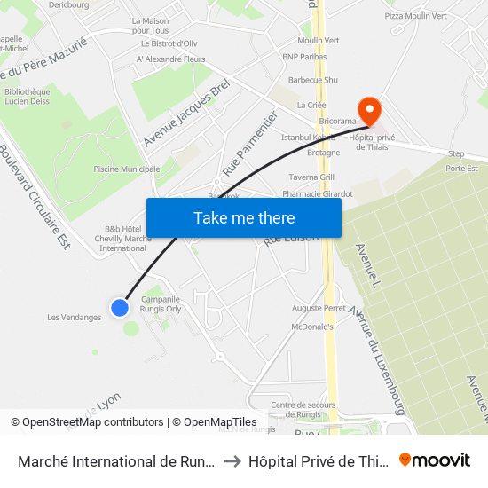 Marché International de Rungis to Hôpital Privé de Thiais map