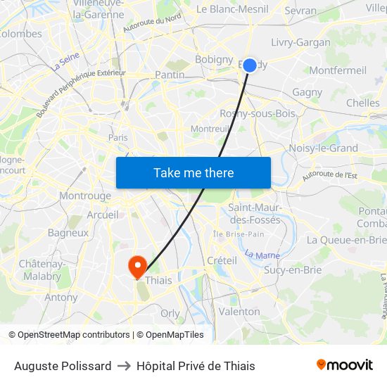 Auguste Polissard to Hôpital Privé de Thiais map