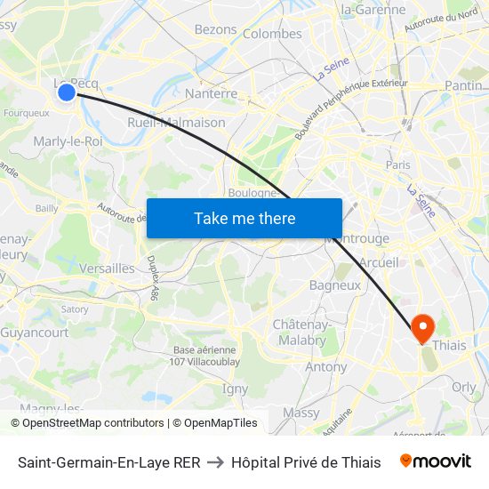 Saint-Germain-En-Laye RER to Hôpital Privé de Thiais map
