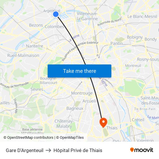 Gare D'Argenteuil to Hôpital Privé de Thiais map