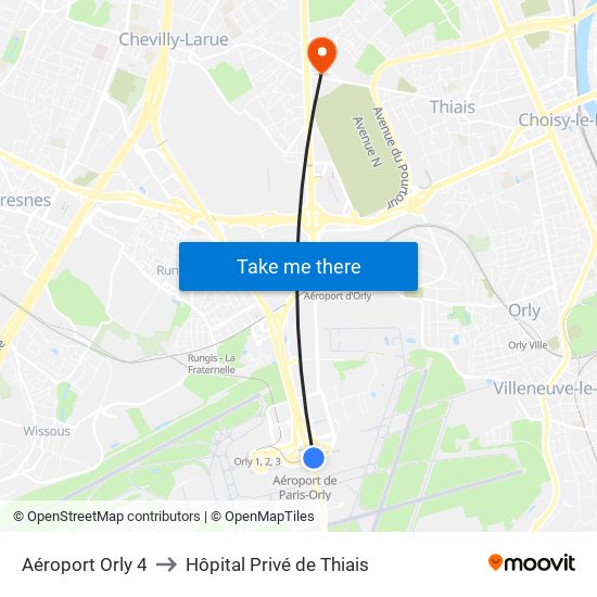 Aéroport Orly 4 to Hôpital Privé de Thiais map
