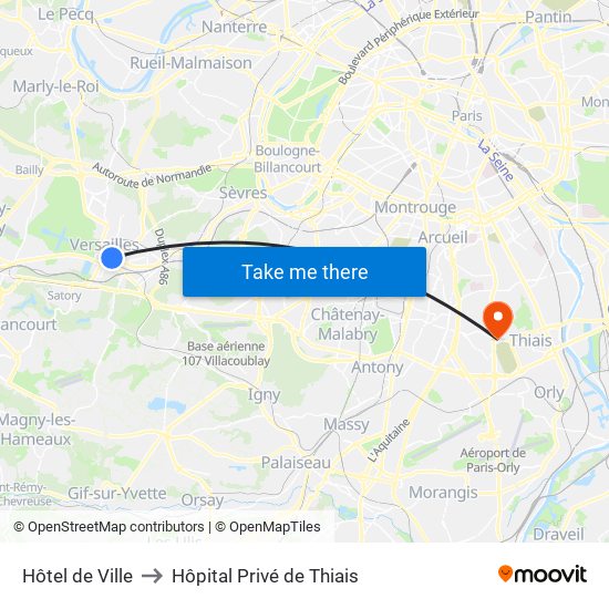 Hôtel de Ville to Hôpital Privé de Thiais map