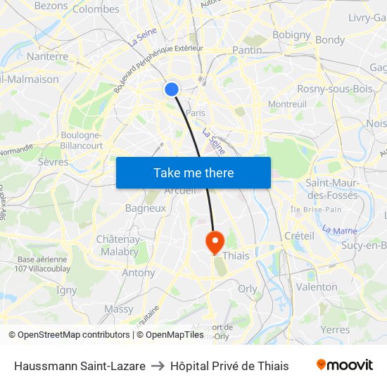 Haussmann Saint-Lazare to Hôpital Privé de Thiais map