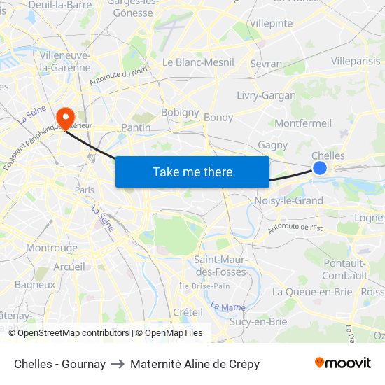 Chelles - Gournay to Maternité Aline de Crépy map