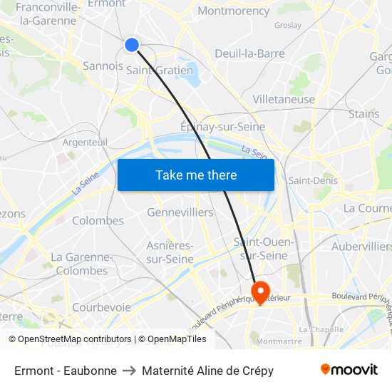 Ermont - Eaubonne to Maternité Aline de Crépy map