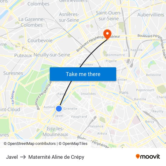 Javel to Maternité Aline de Crépy map
