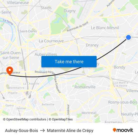 Aulnay-Sous-Bois to Maternité Aline de Crépy map