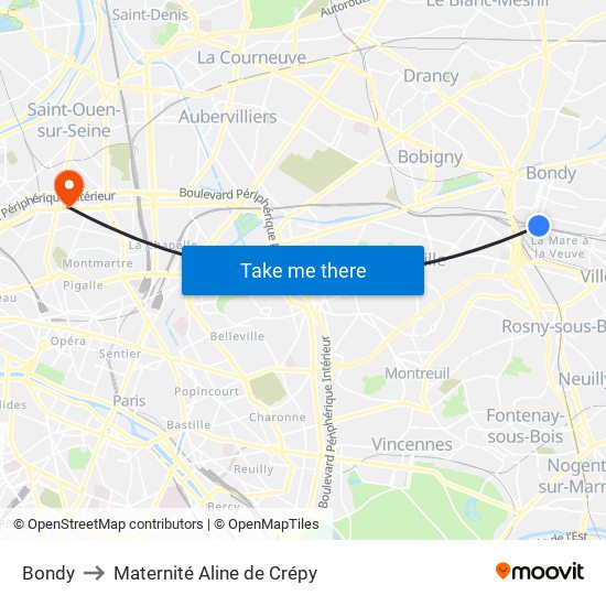 Bondy to Maternité Aline de Crépy map