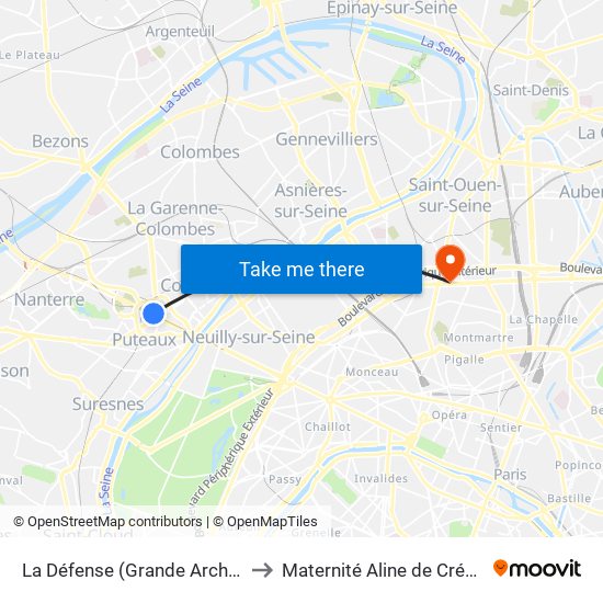 La Défense (Grande Arche) to Maternité Aline de Crépy map