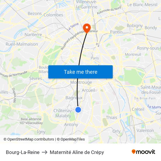 Bourg-La-Reine to Maternité Aline de Crépy map