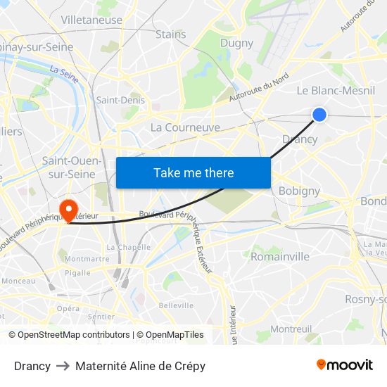 Drancy to Maternité Aline de Crépy map
