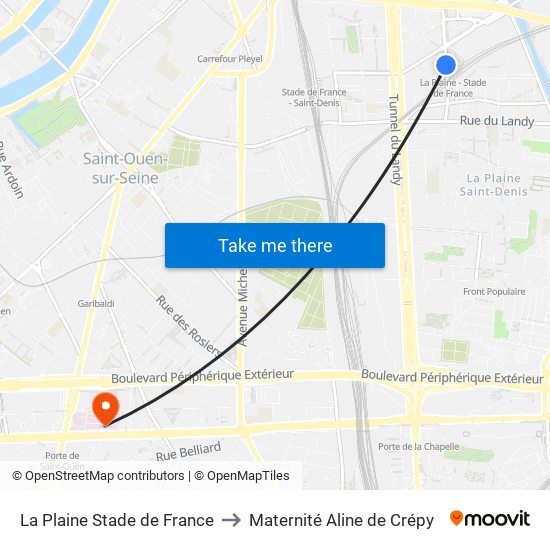 La Plaine Stade de France to Maternité Aline de Crépy map