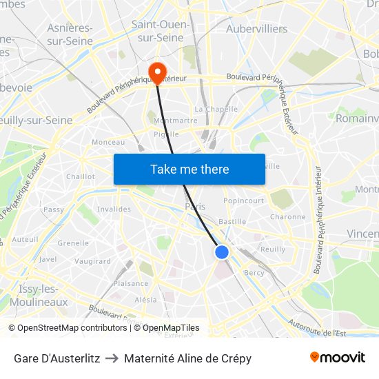 Gare D'Austerlitz to Maternité Aline de Crépy map