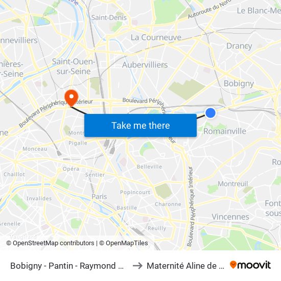 Bobigny - Pantin - Raymond Queneau to Maternité Aline de Crépy map