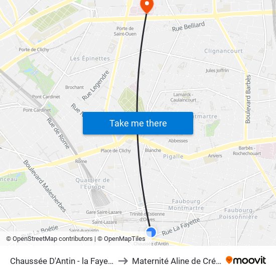 Chaussée D'Antin - la Fayette to Maternité Aline de Crépy map