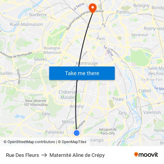 Rue Des Fleurs to Maternité Aline de Crépy map