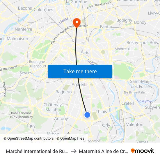 Marché International de Rungis to Maternité Aline de Crépy map
