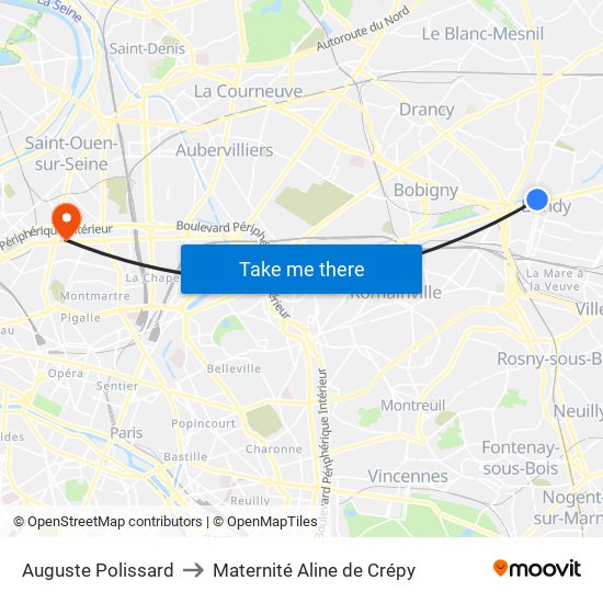 Auguste Polissard to Maternité Aline de Crépy map