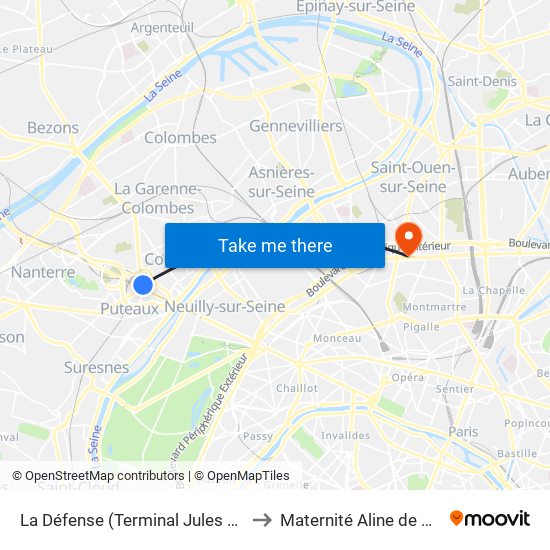 La Défense (Terminal Jules Verne) to Maternité Aline de Crépy map