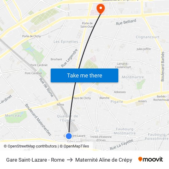 Gare Saint-Lazare - Rome to Maternité Aline de Crépy map