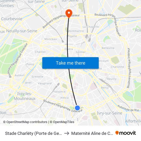 Stade Charléty (Porte de Gentilly) to Maternité Aline de Crépy map