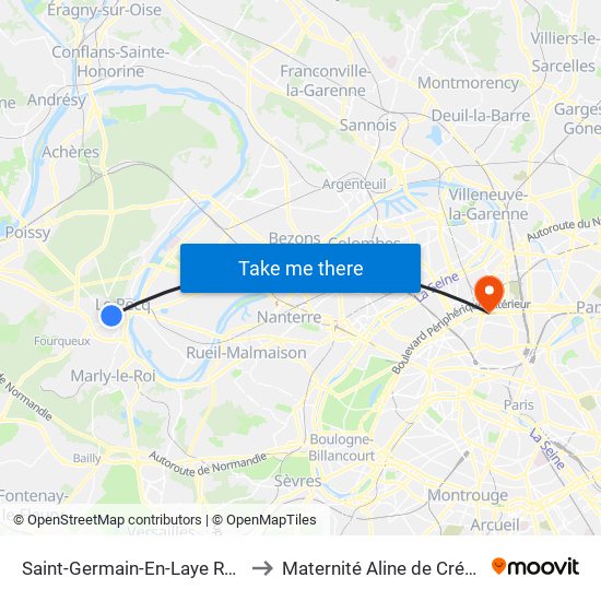 Saint-Germain-En-Laye RER to Maternité Aline de Crépy map