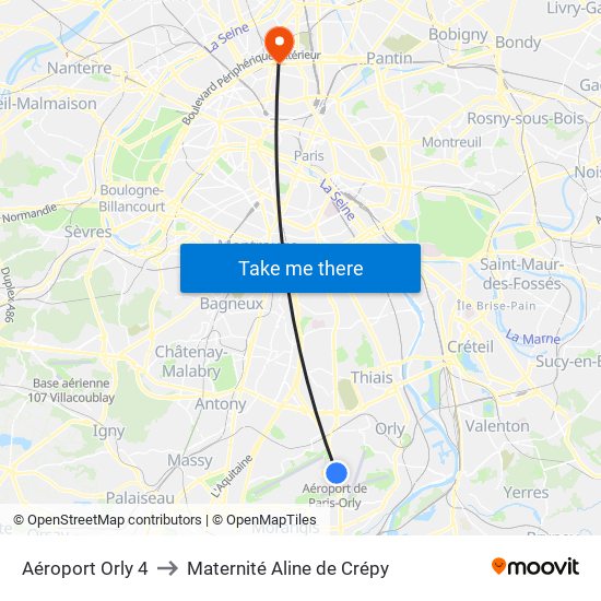 Aéroport Orly 4 to Maternité Aline de Crépy map