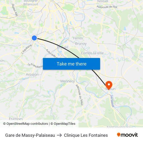 Gare de Massy-Palaiseau to Clinique Les Fontaines map