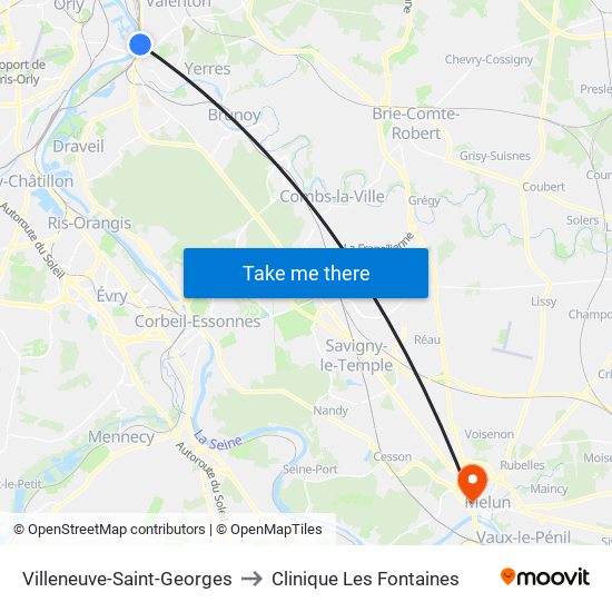 Villeneuve-Saint-Georges to Clinique Les Fontaines map