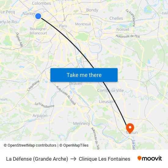 La Défense (Grande Arche) to Clinique Les Fontaines map