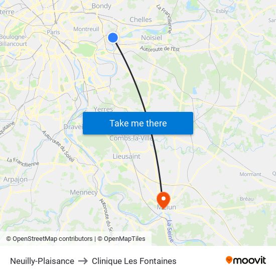 Neuilly-Plaisance to Clinique Les Fontaines map