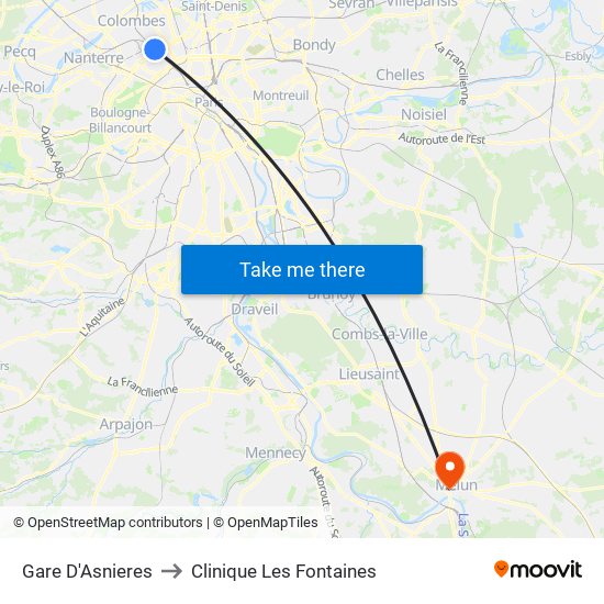 Gare D'Asnieres to Clinique Les Fontaines map