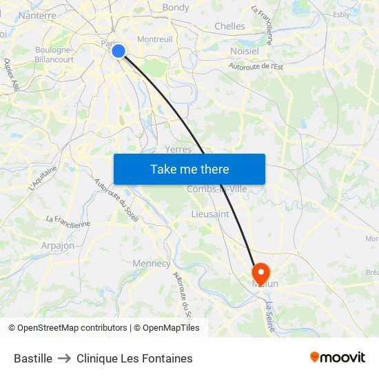 Bastille to Clinique Les Fontaines map