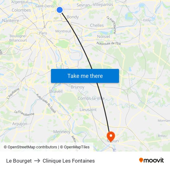 Le Bourget to Clinique Les Fontaines map