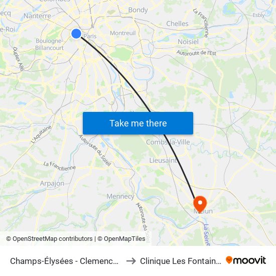 Champs-Élysées - Clemenceau to Clinique Les Fontaines map