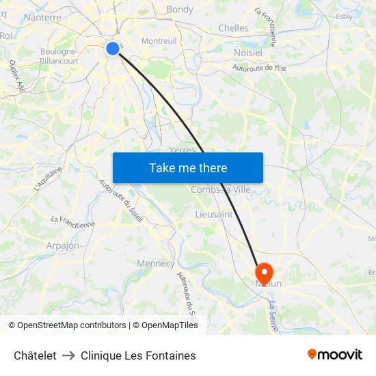 Châtelet to Clinique Les Fontaines map