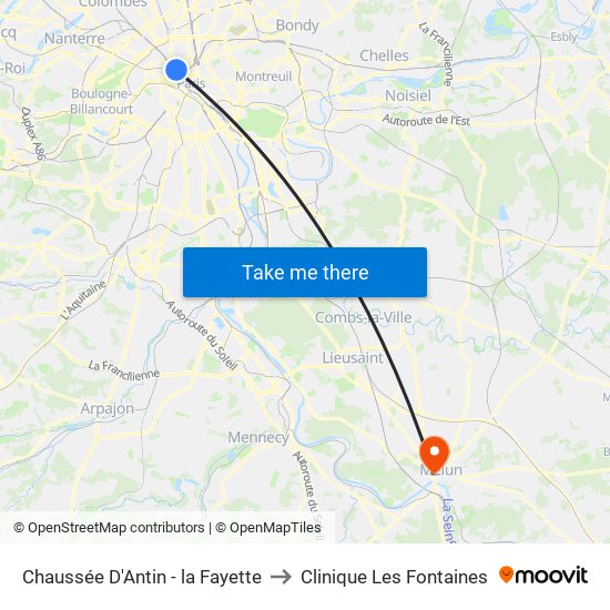 Chaussée D'Antin - la Fayette to Clinique Les Fontaines map