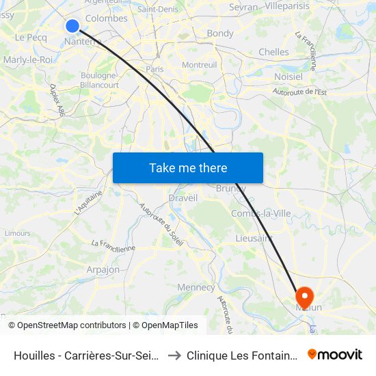 Houilles - Carrières-Sur-Seine to Clinique Les Fontaines map