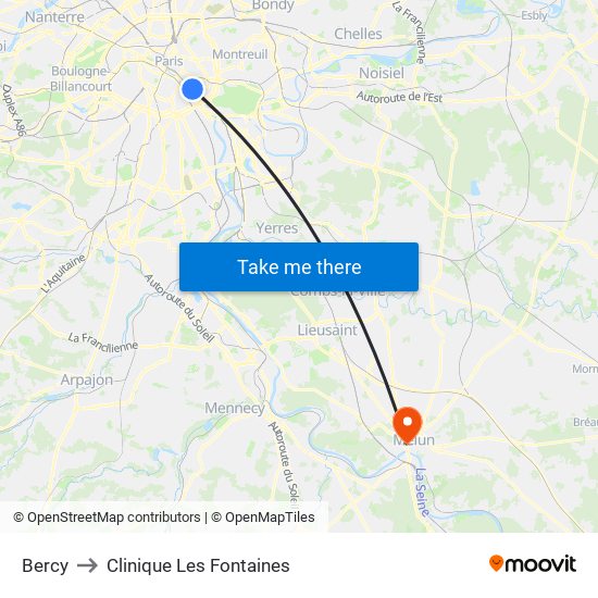 Bercy to Clinique Les Fontaines map