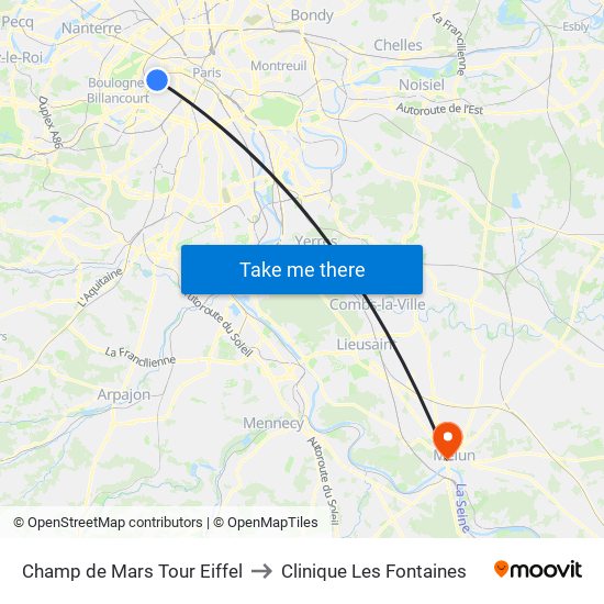 Champ de Mars Tour Eiffel to Clinique Les Fontaines map
